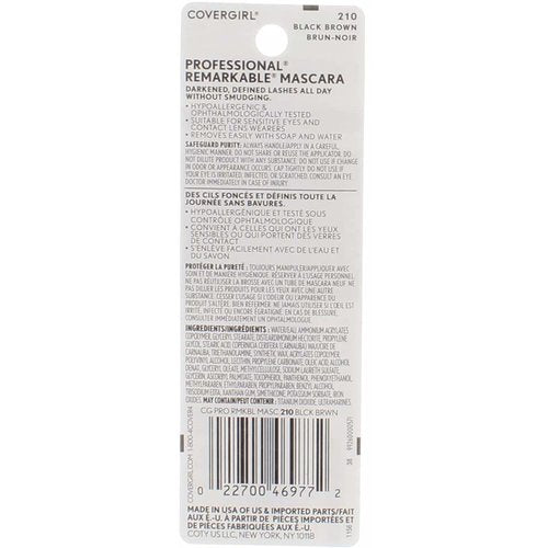 COVERGIRL Professional Remarkable Washable Mascara, Black Brown [210] 0.30 oz (Pack of 6)
