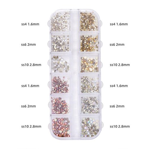 12 grid flat back Rhinestones with Tweezers and Wax Pencil Gems , DIY decorative Nail Face and apparel accessories (crystal,crystal AB,amber and metal sunshine)