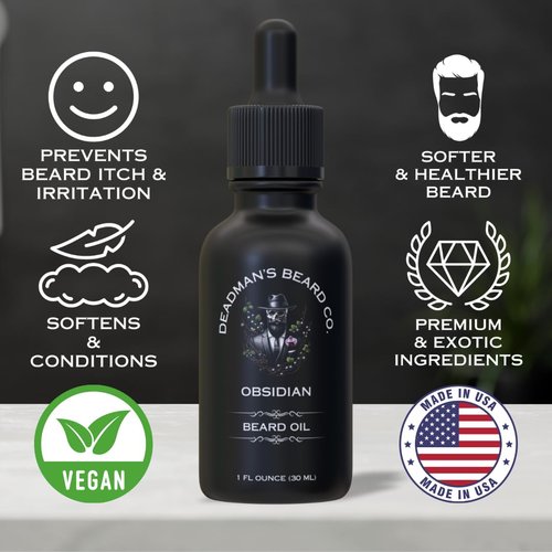 Deadman's Beard Co. | Men's Premium Beard Oil - Soften, Nourish and Condition Your Beard & Skin | Made In The U.S.A | 1 Fl Oz | Obsidian - Black Currant, Dark Sophisticated Cologne