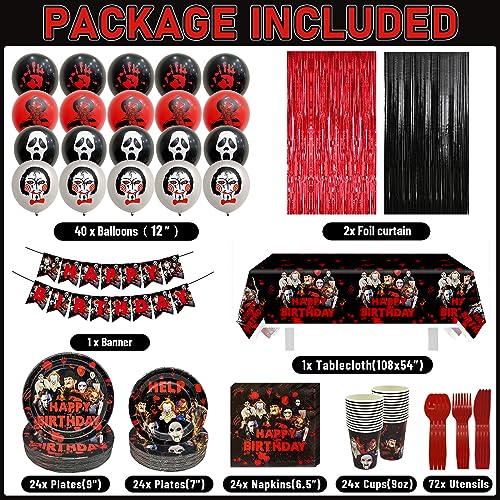 Halloween Birthday Party Decorations Kit - Banner, Tablecloth, Foil Curtains, Plates, Balloons & More