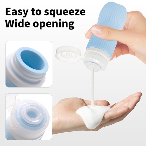 Silicone Travel Bottles 2 3 oz 90 60 40 ml Travel Jars Containers for Toiletries 5 Pack Lotion Liquid Creams Leak Proof TSA Approved Traveling Set Shampoo Body Wash Gel Makeup Skincare Men Women Wave