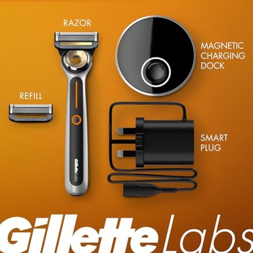 Gillette Heated Razor for Men - Deluxe Travel Shave Kit with Charging Dock & Case | 1 Handle, 2 Blade Refills