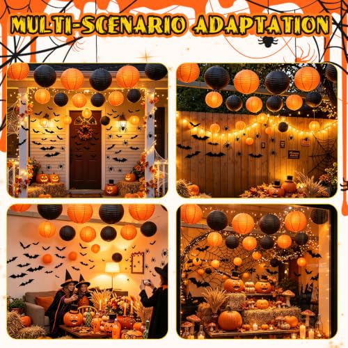 Halloween Paper Lanterns Set - Black and Orange, 18 pcs for Spooky Party Decor