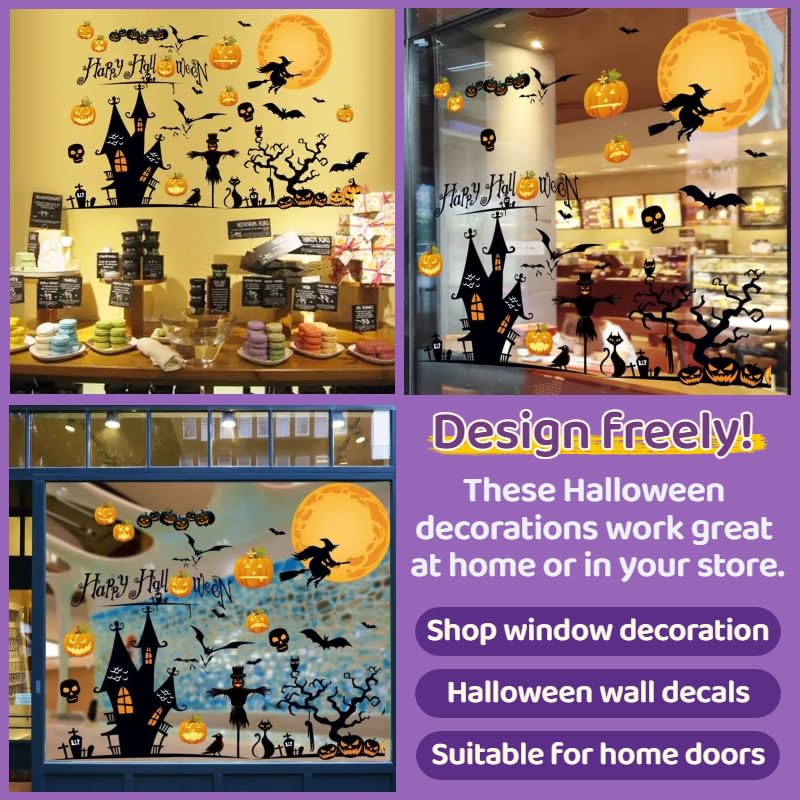 Halloween Window Stickers - Yellow - 4 Sheets Indoor & Outdoor Decals, Party Decor