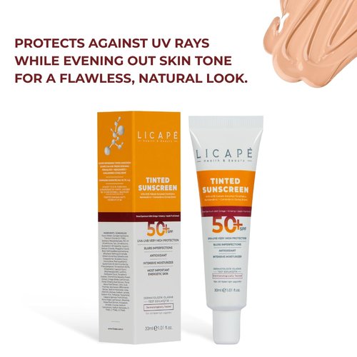 LICAPE® Tinted Sunscreen SPF 50 - Lightweight High Protection Face Sunscreen with Natural Coverage