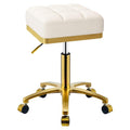 CQAEBK Square Rolling Stool Gold Adjustable Swivel Stools with Wheels, Vanity Lash Nail Salon Spa Roller Chair, Esthetician Massage Office Pedicure Stool, Heavy Duty Gold Plated Frame (White)