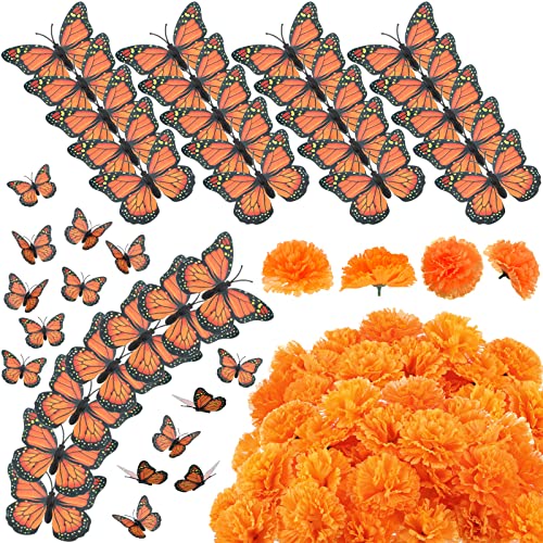 Dia de Los Muertos Decorations Set - 160 Piece Festive Ornaments with Butterflies & Marigolds