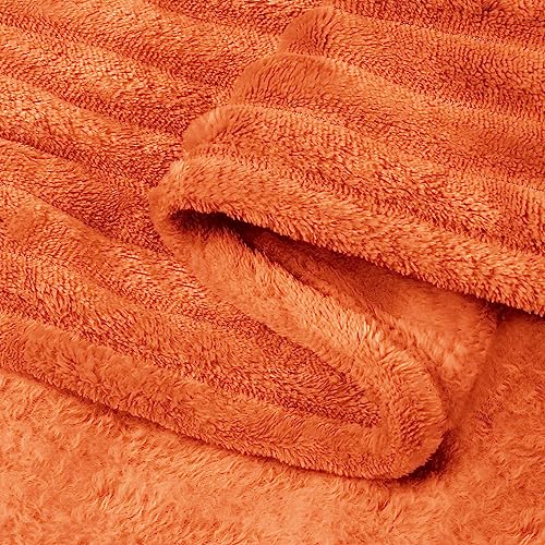 Fall Orange 3D Ribbed Fleece Throw Blanket 50x60 Inch for Couch
