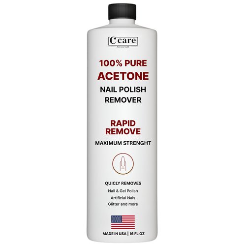 C CARE 100% Pure Acetone Nail Polish Remover | Professional Quality | Rapidly Removes Natural, Gel, Acrylic, and Glitter Nails | 16 Fl oz