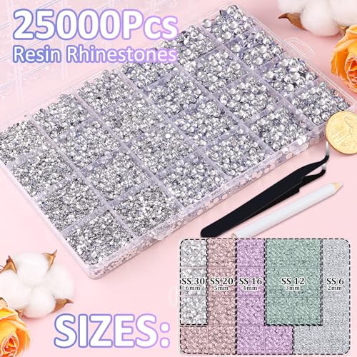 Silver Clear Resin Rhinestones 25000pcs Crafting Gems with Glue - Large Pack