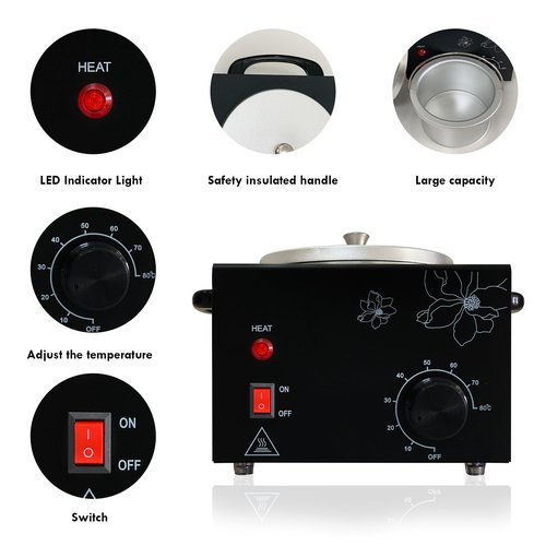 FHATSJ Professional Wax Warmer with Adjustable Temperature for Hair Removal - Electric Melted Wax Beads Heater for Women (Black Single Pot)