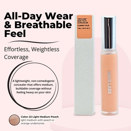 HAUS LABS BY LADY GAGA Triclone Skin Tech Hydrating + De-puffing Concealer with Fermented Arnica 22 Light Medium Peach