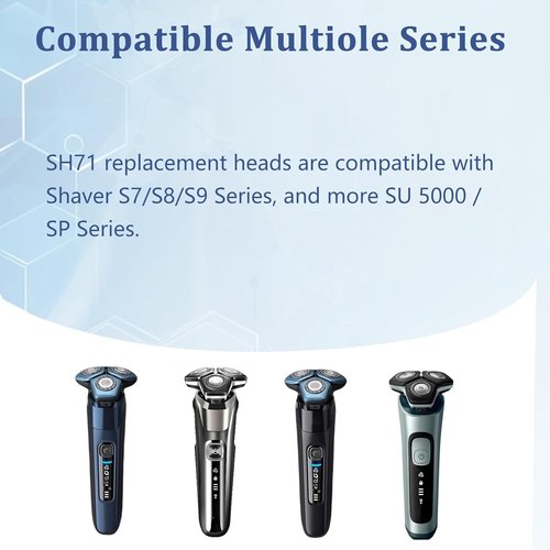 Philips Norelco SH71 Complete Shaver Head Replacement - Full Rotary Unit with 15 Precision Blades & Metal Holder (Blue)