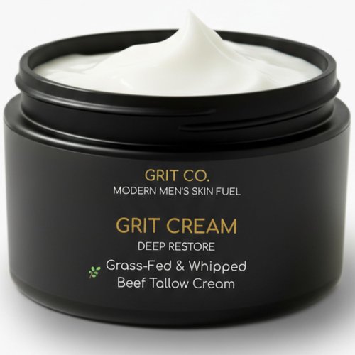 Beef Tallow for Men's Face & Skin – GRIT CREAM – Anti Aging Wrinkle Cream Moisturizer – Unscented Whipped Balm – 3.4 oz