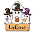 Halloween Wooden Door Sign Cute Ghosts Welcome Plaque Decor