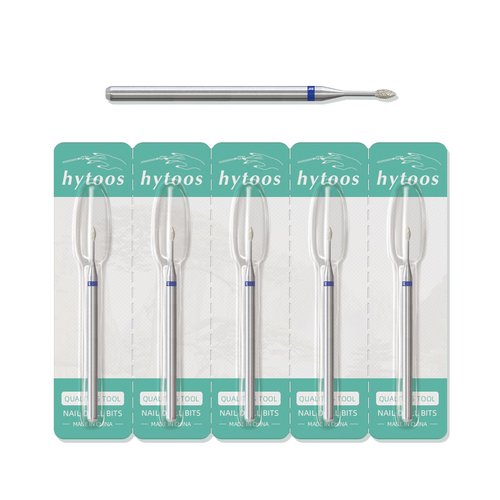 HYTOOS 1mm Mini Flame Cuticle Clean Nail Drill Bit, 5Pcs/Set Russian Diamond Nail Bits Professional Safety Under Nail Cleaner Burr for Cuticle Dead Skin, Electric Nails Drill Accessories, Medium