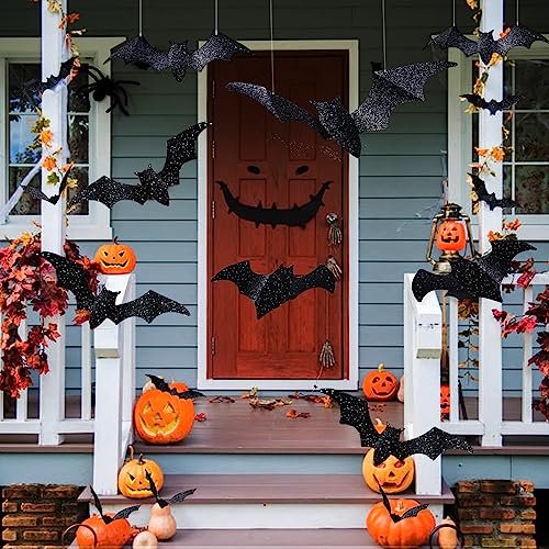 Large 3D Bat Wall Decor Set - Glitter Halloween Decorations for Home & Party