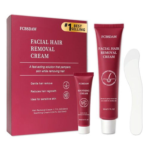 Facial Hair Removal Cream for Women + Soothing Cream – Gently and Painlessly Removes Peach Fuzz & Coarse Hair in 4 Minutes, Up to 7 Days Smooth Skin, Sensitive-Skin Safe,2.04 FL oz(Box of 1)