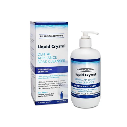 Dr. B Dental Solutions Liquid Crystal Soak Cleanser - Deep Cleaning Formula for Dentures, Retainers, Teeth Aligners, Night Guards & Oral Appliances - Removes Stains, Odors, & Germs - 8 oz