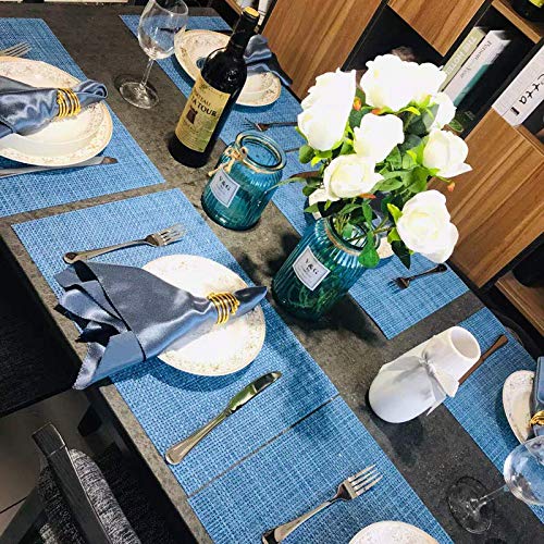 Hemp Blue Placemats Set of 4 - Woven PVC Indoor Outdoor Table Mats A-A-Hemp Blue