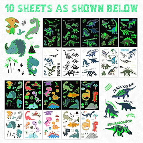 Glow Dinosaur Temporary Tattoos for Kids Waterproof Luminous Stickers - 90 Designs