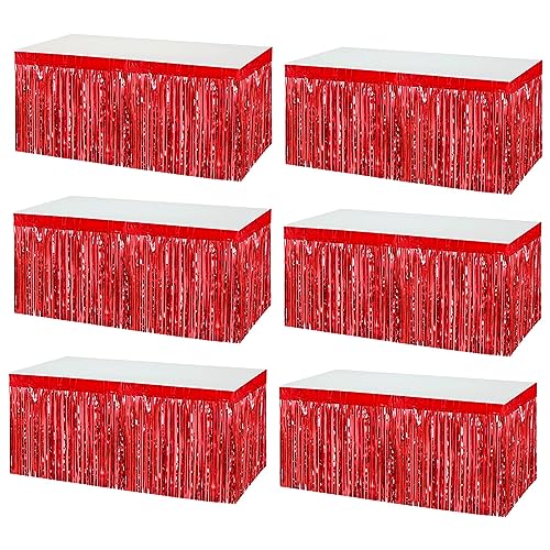 Red Metallic Foil Fringe Table Skirts 6 Pack 29x108 Inch Party Decorations