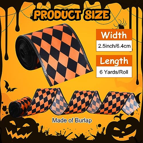 Wired Satin Ribbon for Crafts & Decorations - Orange-Rhombus, 2.5 Inch x 6 Yards