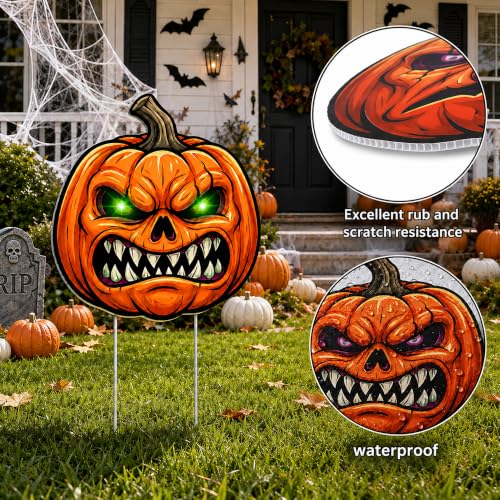 8-Pack Pumpkin Yard Signs Stakes with Glowing Eyes for Halloween Outdoor Decoration - Variation of Pumpkin