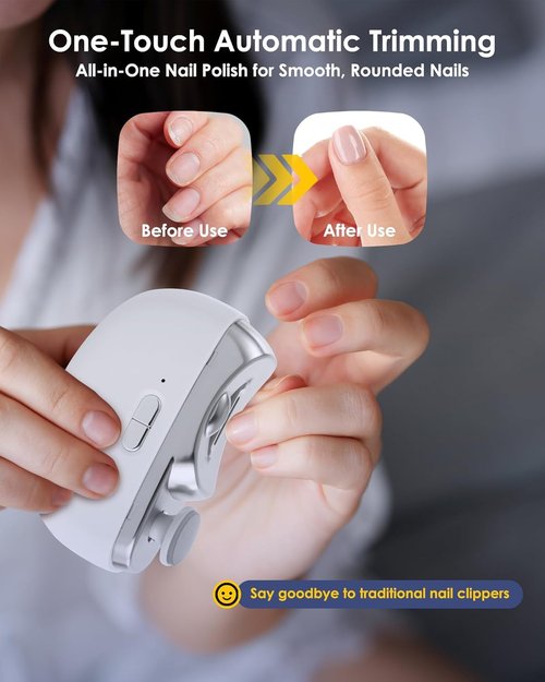 Electric Nail Clipper Upgraded 3 in 1 Automatic - with Polishing, Dust Storage & LED Light, Nail File Toenail Trimmer, Gifts for Women Men Mom Her Him Kids Adults Senior Baby Teacher Students