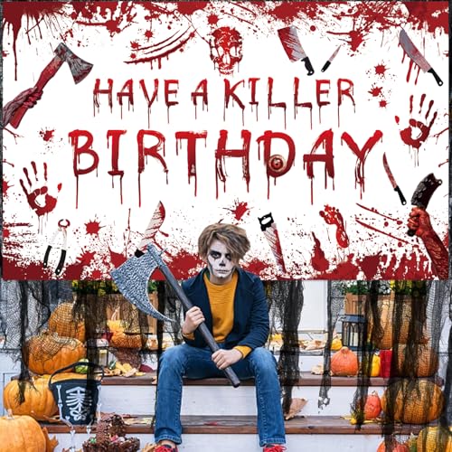 Halloween Blood Birthday Banner, Killer Horror Party Decorations