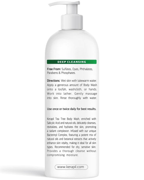 KERAPIL Bacterinyl Tea Tree Oil Body Wash - Antibacterial & Antifungal Support for Ringworm, Body Odors, Athlete’s Foot & Acne, Helps Soothe Itchy, Dry Skin - Made in USA (16 fl oz x 2)
