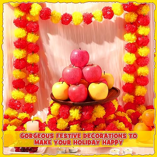 Artificial Marigold Garlands 10 Pack 5 ft Bright Red and Yellow Flower Decor