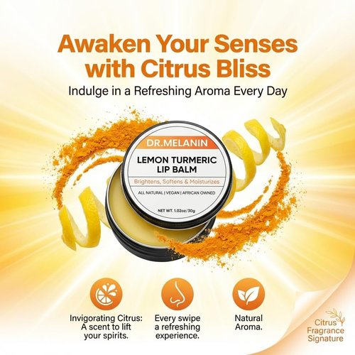 Dr. Melanin Lemon Turmeric Lip Balm - Natural Moisturizer for Dark Lips | 1.02 oz for Soft, Hydrated Lips