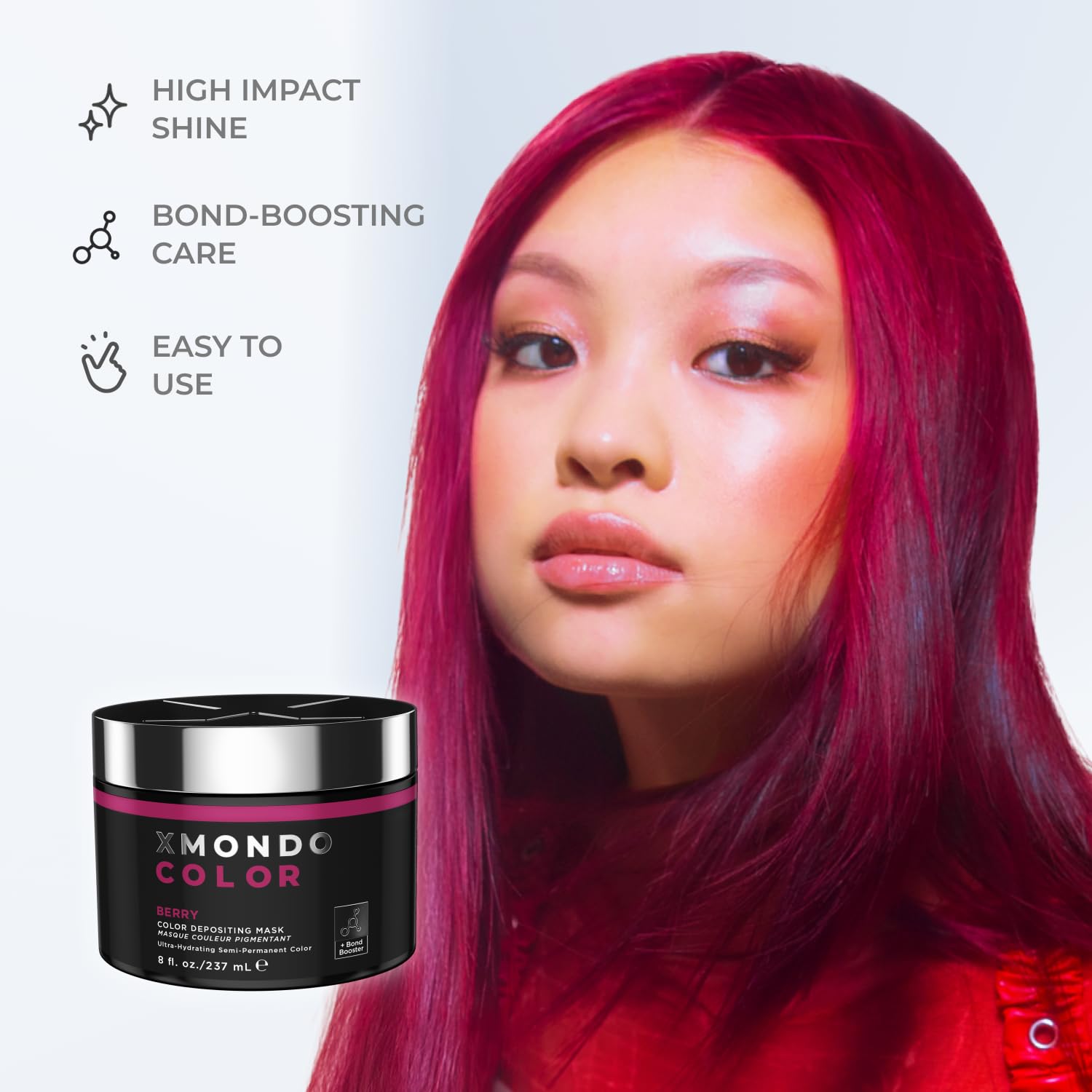 XMONDO Hair Color - Berry Semi-Permanent Color | Vegan Formula with Hyaluronic Acid, 8 Fl Oz