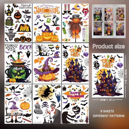 Halloween Window Clings Decals Set - Reusable Ghosts Pumpkins Bats for Party Decor