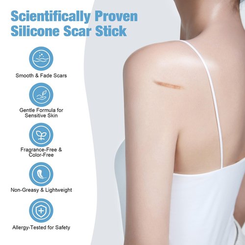 Silicone Scar Stick, 80% Silicone Stick for Face and Body. Silicone Stick for Removal of Surgical,Old and Recent Scars and Stretch Marks - 7g