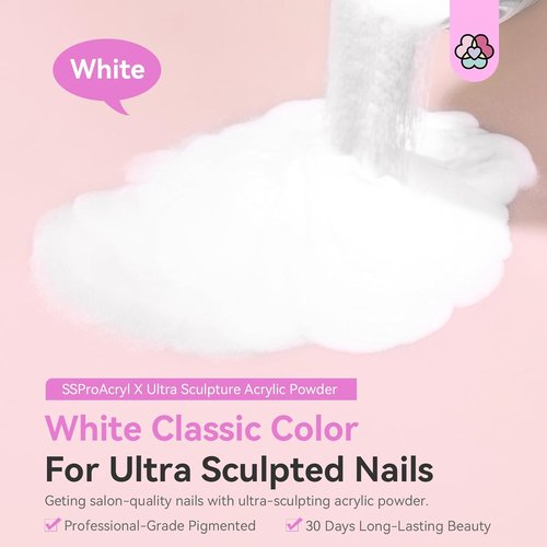 SAVILAND White Acrylic Nail Powder - Ultra-Smooth Blending for Extensions & Carving, Professional Quality