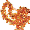 33Ft Fall Tinsel Garland with Maple Leaves, Metallic Twist for Thanksgiving Halloween Decor