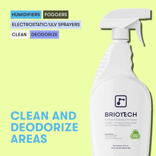 BRIOTECH Extra Strength HOCl Cleaner - 500 PPM Hypochlorous Acid Concentrate | Professional Deodorizer, 1 Gallon