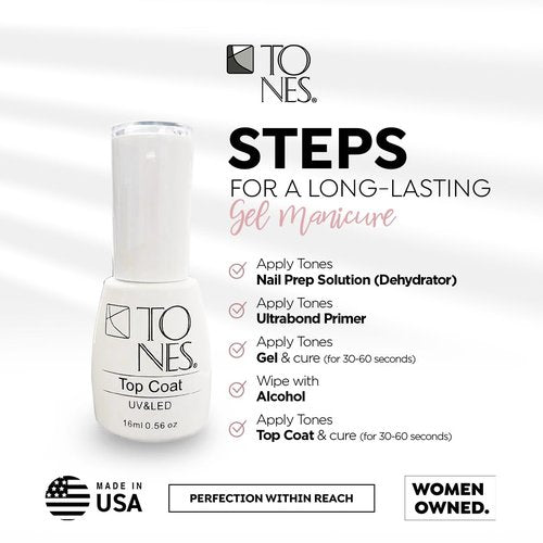 TONES Gel Nail Polish Top & Base Coat, 16ml High Gloss Clear Gel Polish for UV & LED, Extra Shine & Long Lasting Acrylic & Dip Powder Nails Top & Base Coat Nail Art Design Home DIY Manicure
