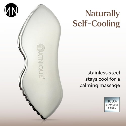 Natnique Stainless Steel Gua Sha Tool – Face & Neck Sculpting Massager for Lymphatic Drainage, Puffiness & Jawline Contour – Anti-Aging Facial Tool for Wrinkles, Firming, Relaxation & Cooling Relief