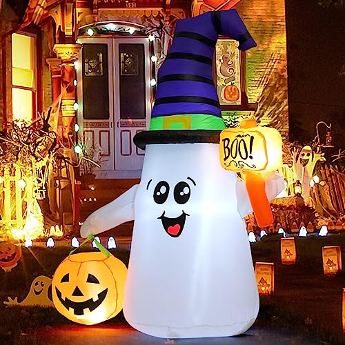 5 FT Halloween Inflatable Dinosaur & Ghost Bundle with LED Lights, Fast Setup