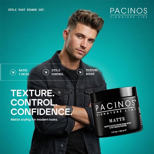 Pacinos Matte Hair Paste - Firm Hold Styling Wax for All Hair Types | Long-Lasting Definition, 4 fl. oz.