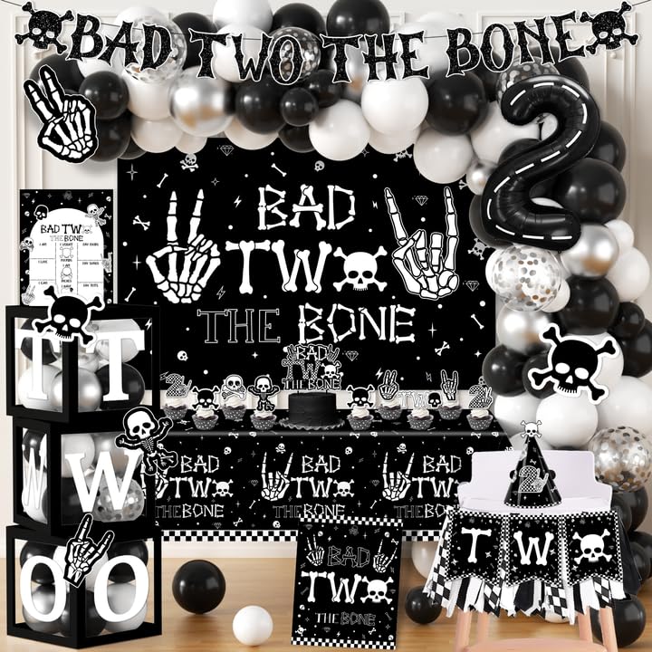 2nd Birthday Decorations for Boys - Bad Two The Bone Party Supplies Set
