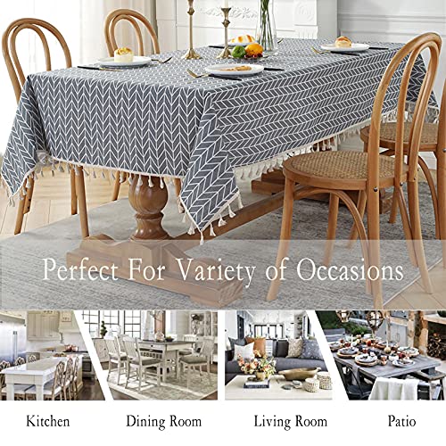 102x55 Inch Cotton Linen Tablecloth Large Rectangular Striped Wrinkle-Free Dining Cover