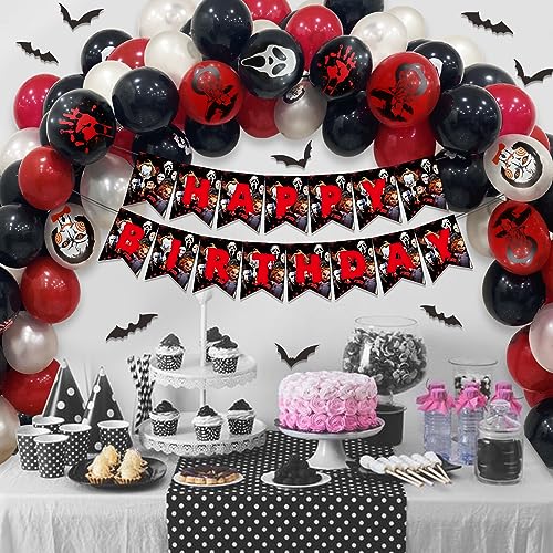 Halloween Birthday Party Decorations Kit - Banner, Tablecloth, Foil Curtains, Plates, Balloons & More