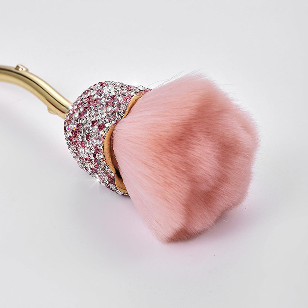 Wokoto 1pcs Rose Nail Dust Brushes Embedded Pink And White Rhinestones For Acrylic Nails Powder Remover Trimming Cleaning Tools Loose Face Cosmetics Blending Foundation Powder Make Up Brushes