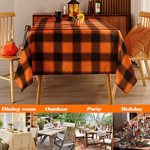 84x60 Inch Checkered Halloween Tablecloth - Waterproof & Washable Gingham Orange/Black