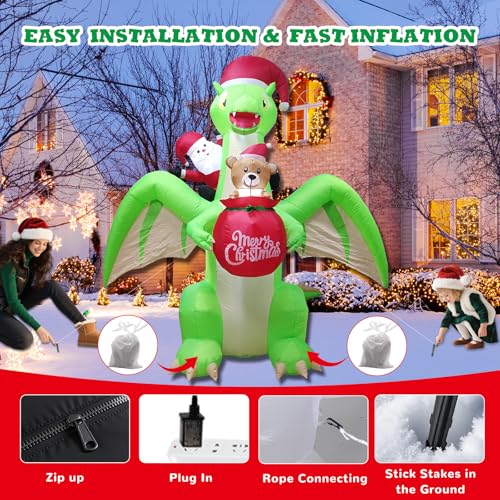 9FT Dinosaur Christmas Inflatable with Santa Riding & LED Lights - Outdoor Holiday Decor - Variation: Dinosaur