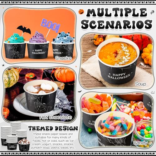 Spider Web Halloween Paper Soup Bowls - 50 Pack, 9 oz Disposable Party Tableware
